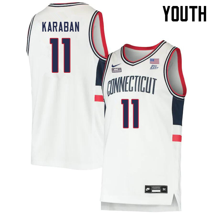 Youth #11 Alex Karaban Uconn Huskies College 2022-23 Basketball Stitched Jerseys Sale-White - Click Image to Close